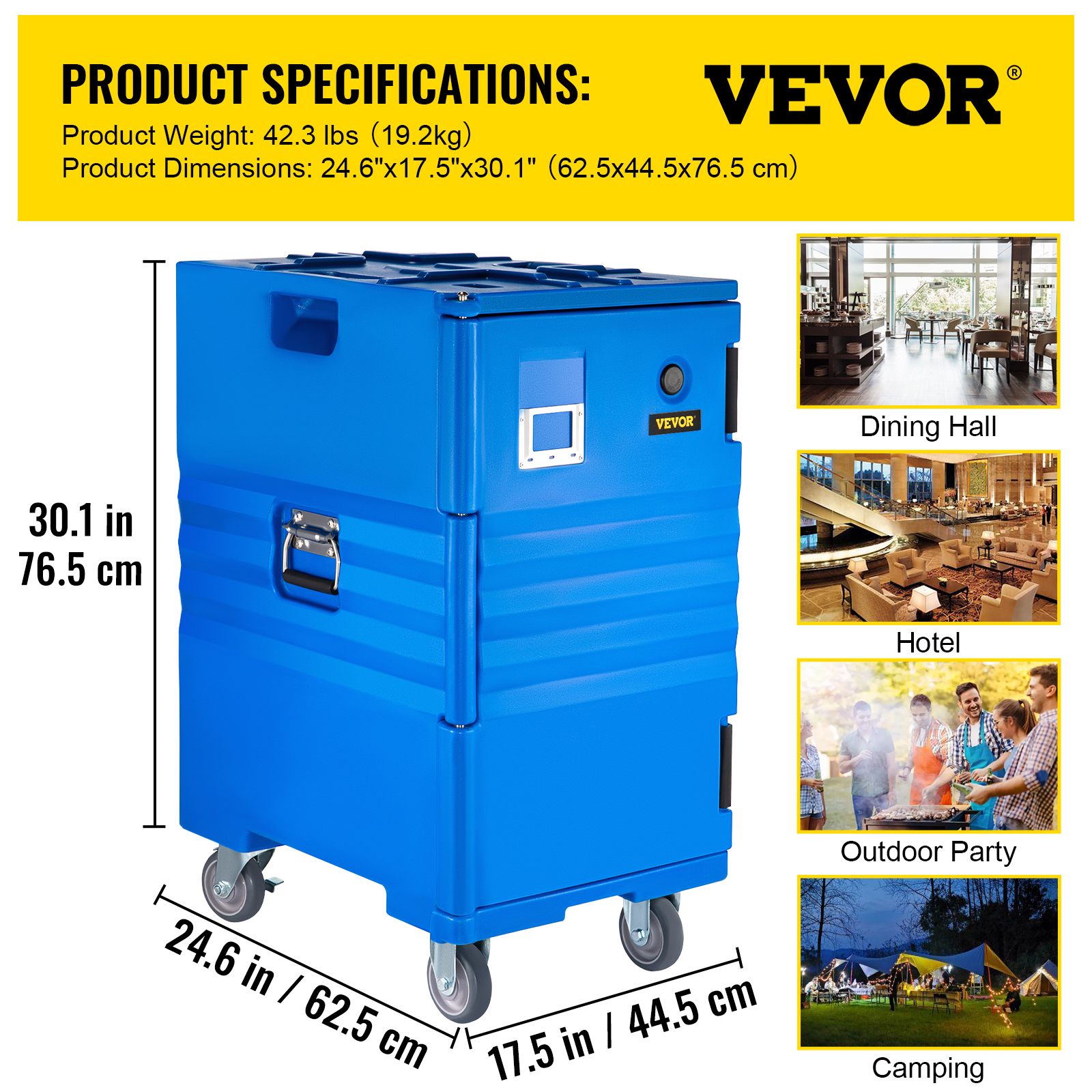 VEVOR Insulated Food Pan Carrier 109 Qt Hot Box for Catering， LLDPE Food Box Carrier with Double Buckles， Front Loading Food Warmer with Handles， End Loader with Wheels for Restaurant， Canteen， Etc.