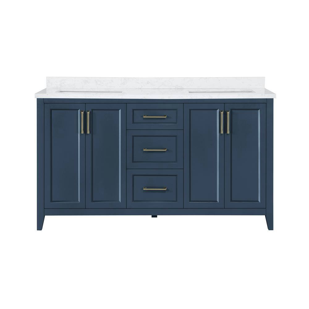 Home Decorators Collection Madsen 60 in. W x 22. D x 34.5 in. H Bath Vanity in Grayish Blue with White Cultured Marble Top Madsen 60GB