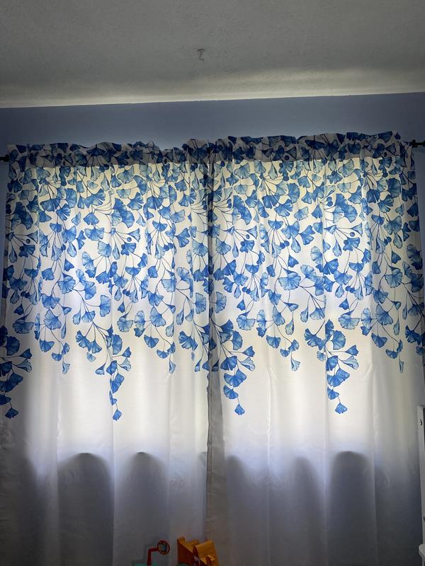 Farmhouse Ginkgo Leaf Light Filtering Window Curtain Panel Set