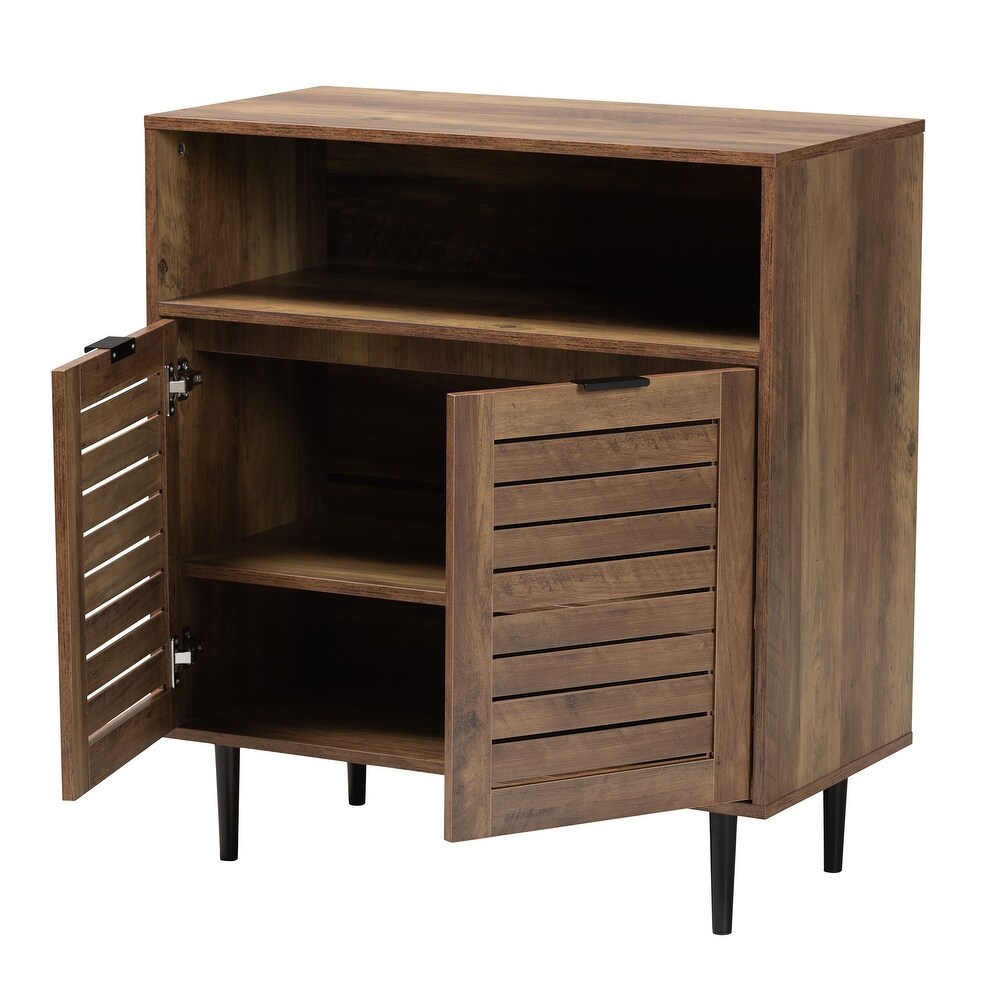 Baylah Mid Century Modern Natural Brown Finished Wood and Black Metal 2 Door Sideboard