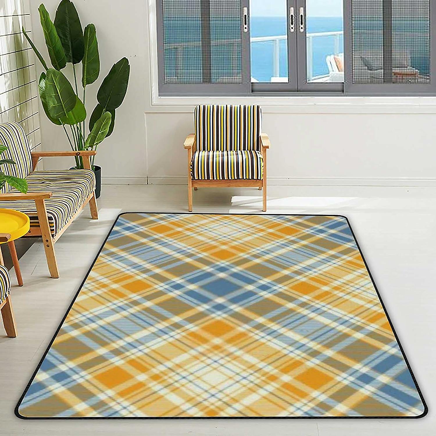 Soft Area Rugs Plaid Pattern Floor Carpet Mat For Kids Playing Room Hardwood Floor Living Room 60x39in