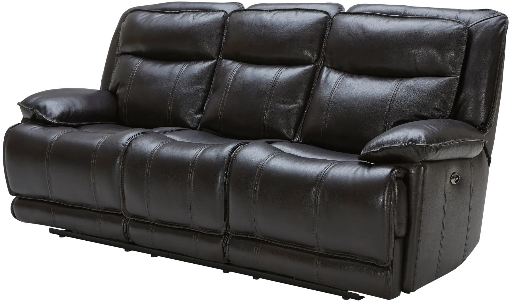 Triple Play Black Leather-Match Power Triple Reclining Sofa