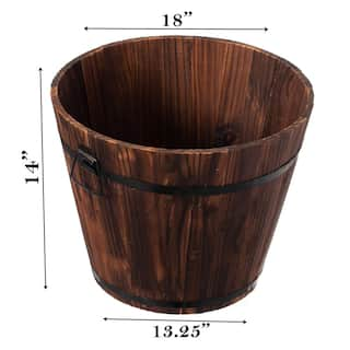 Gardenised Rustic Wooden Whiskey Barrel Planter with Durable Medal Handles and Drainage Hole - Large QI003236.L