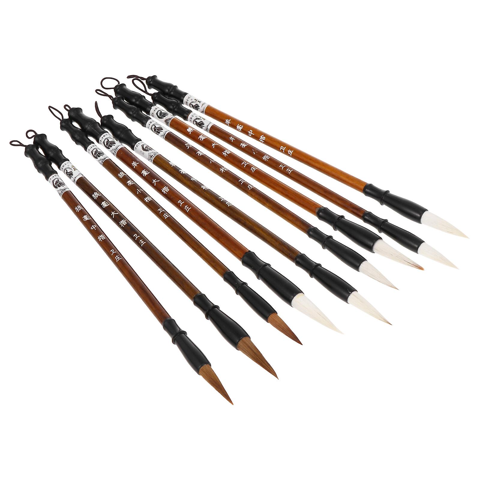 9 Pcs 1 Bag Chinese Calligraphy Brushes Portable Painting Brushes (light Brown)