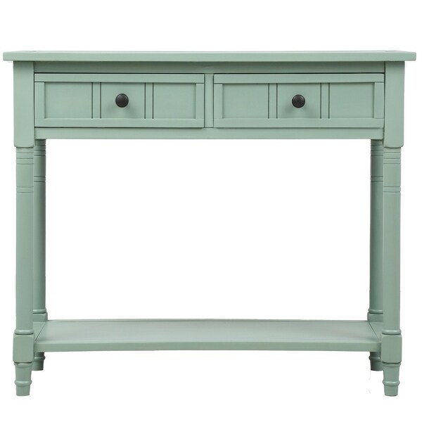 Traditional Retro Blue Console Table with Two Drawers and Bottom Shelf