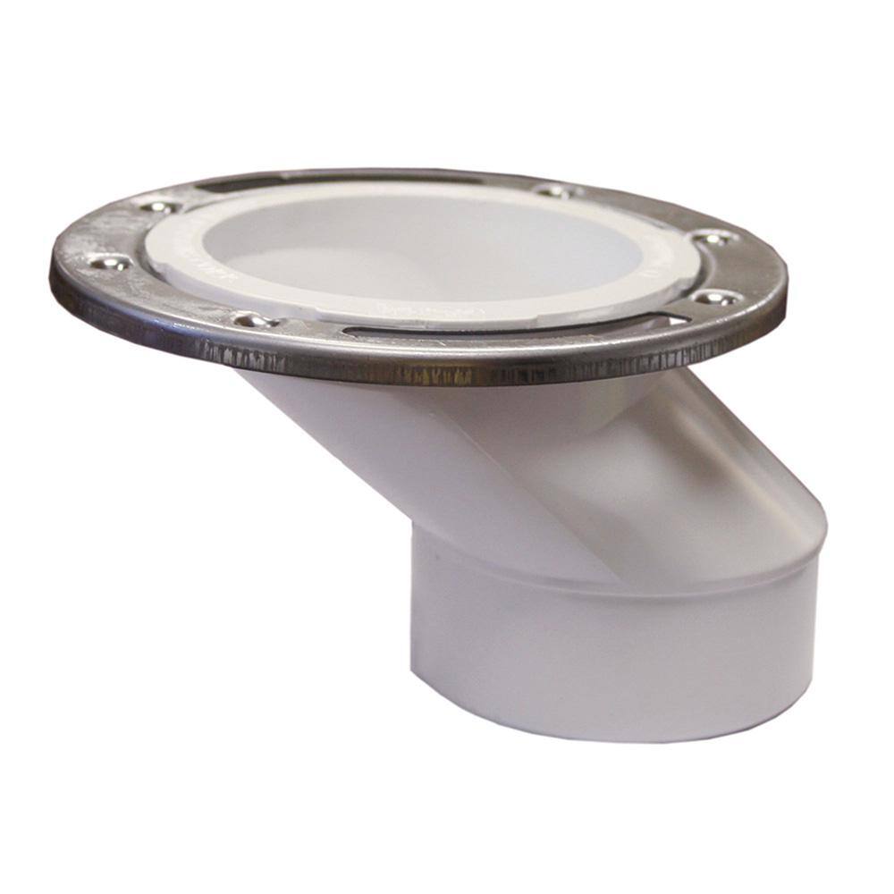 JONES STEPHENS 7 in. O.D. Plumbfit PVC Offset Closet (Toilet) Flange wStainless Steel Ring for 3 in. or 4 in. Schedule 40 DWV Pipe C57434