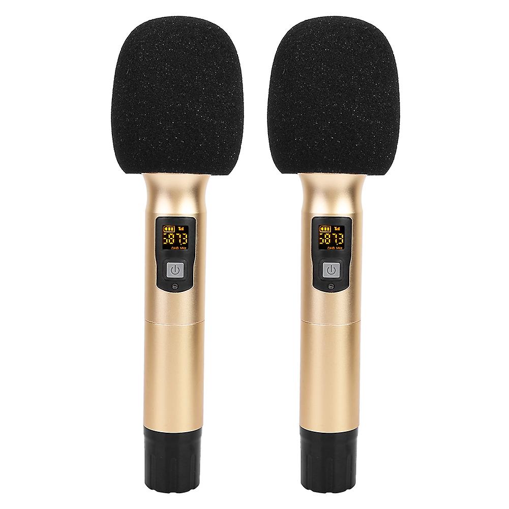 2pcs 25 Channels Golden Metal Handheld Wireless Microphone With Mini Receiver(built-in Battery)