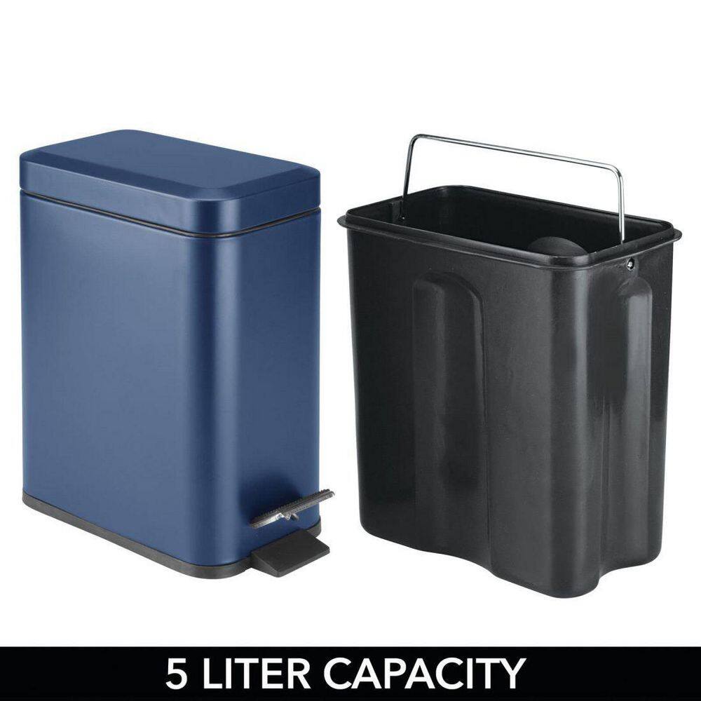 Dracelo 1.3 Gal. Bathroom Small Metal Lidded Step Trash Can with Removable Liner Bucket in Blue B091BC3BP8