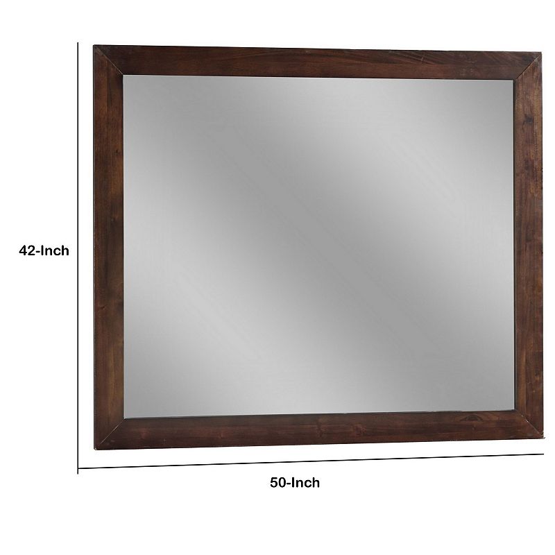 Rustic Style Rectangular Wooden Frame Dresser Mirror， Brown