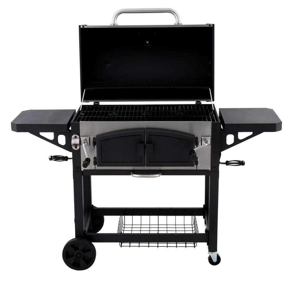 Dyna-Glo Heavy-Duty Extra-Large Dual Chamber Charcoal Grill in Black and Stainless Steel DGN576SNC-D