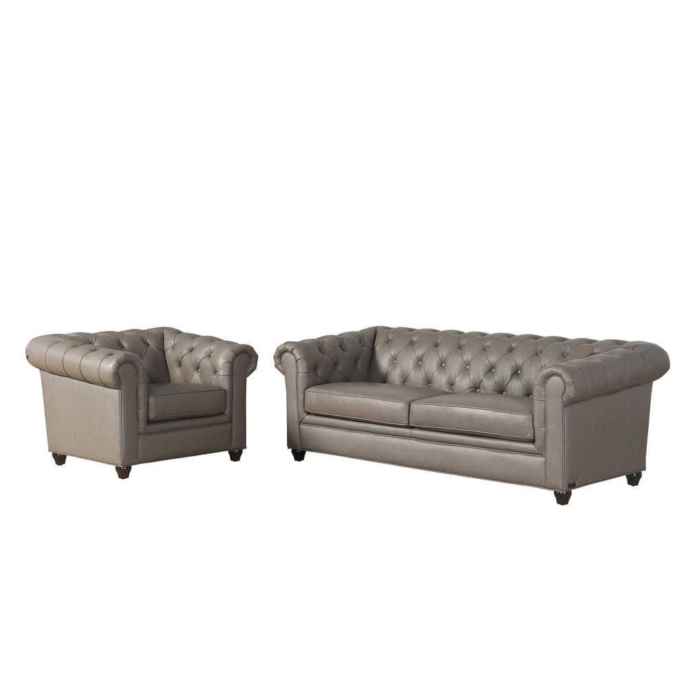 Abbyson Tuscan Leather Chesterfield 2 Piece Armchair and Sofa Set