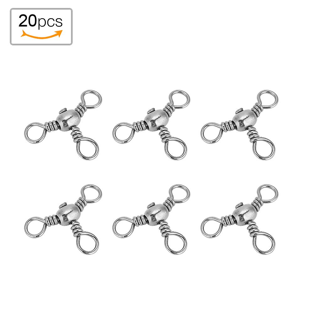 20pcs Durable Flexible Three Way Rolling Swivels Triple Swivel Fishing Connectors(2#)