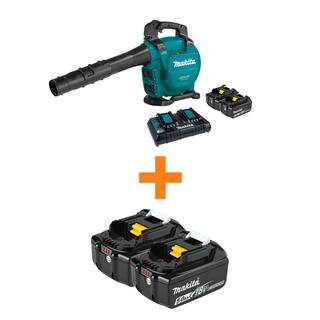 Makita 120 MPH 473 CFM 18V X2 (36V) LXT Li-Ion Brushless Leaf Blower Kit (5.0 Ah) with bonus 18V LXT Battery Pack 5.0 Ah (2-Pk) XBU04PT-BL18502