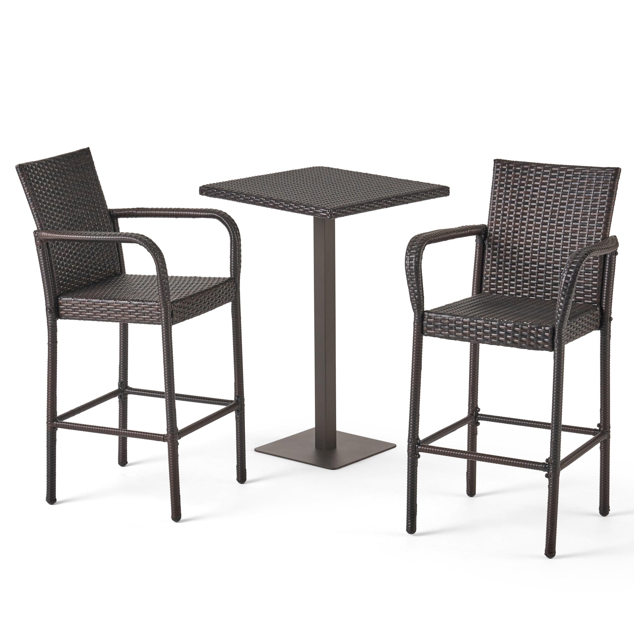 Lamar Outdoor 3 Piece Square Multi-brown Wicker Bar Set