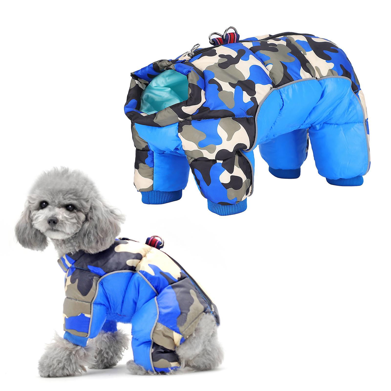 Pet Dog Winter Keep Warm Windproof Clothes Clothing Four Legs Back Zipper Blue Camouflage14#