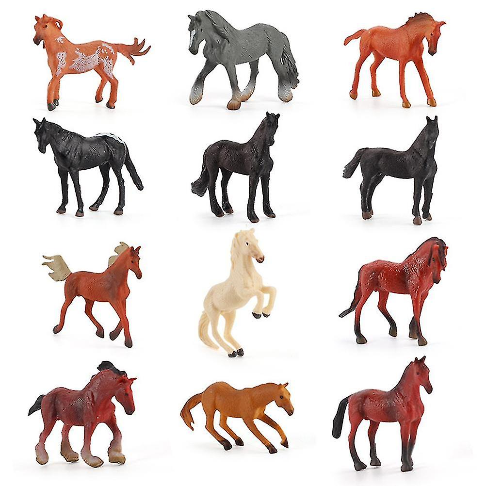 12PCS Mini Action Figures Horse Toy Model Simulation PVC Miniature Horse Animals Toy Playset Educational Toy for Children