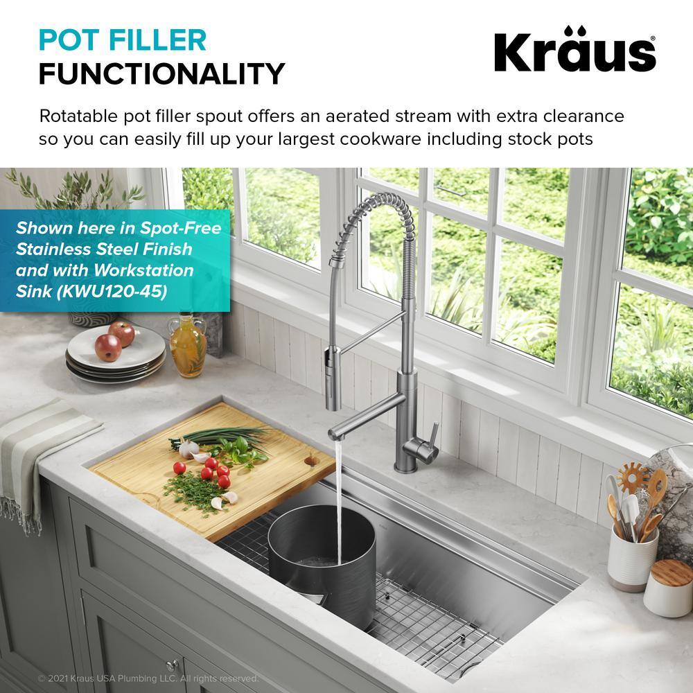 KRAUS Artec ProCommercialStylePull-Down Single Handle Kitchen Faucet with Pot Fillerin Spot Free Stainless Steel  Matte Black KPF-1604SFSMB