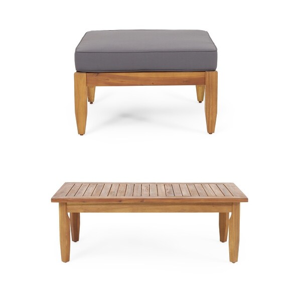 Sloane Outdoor Acacia Wood Coffee Table with Ottomanby Christopher Knight Home