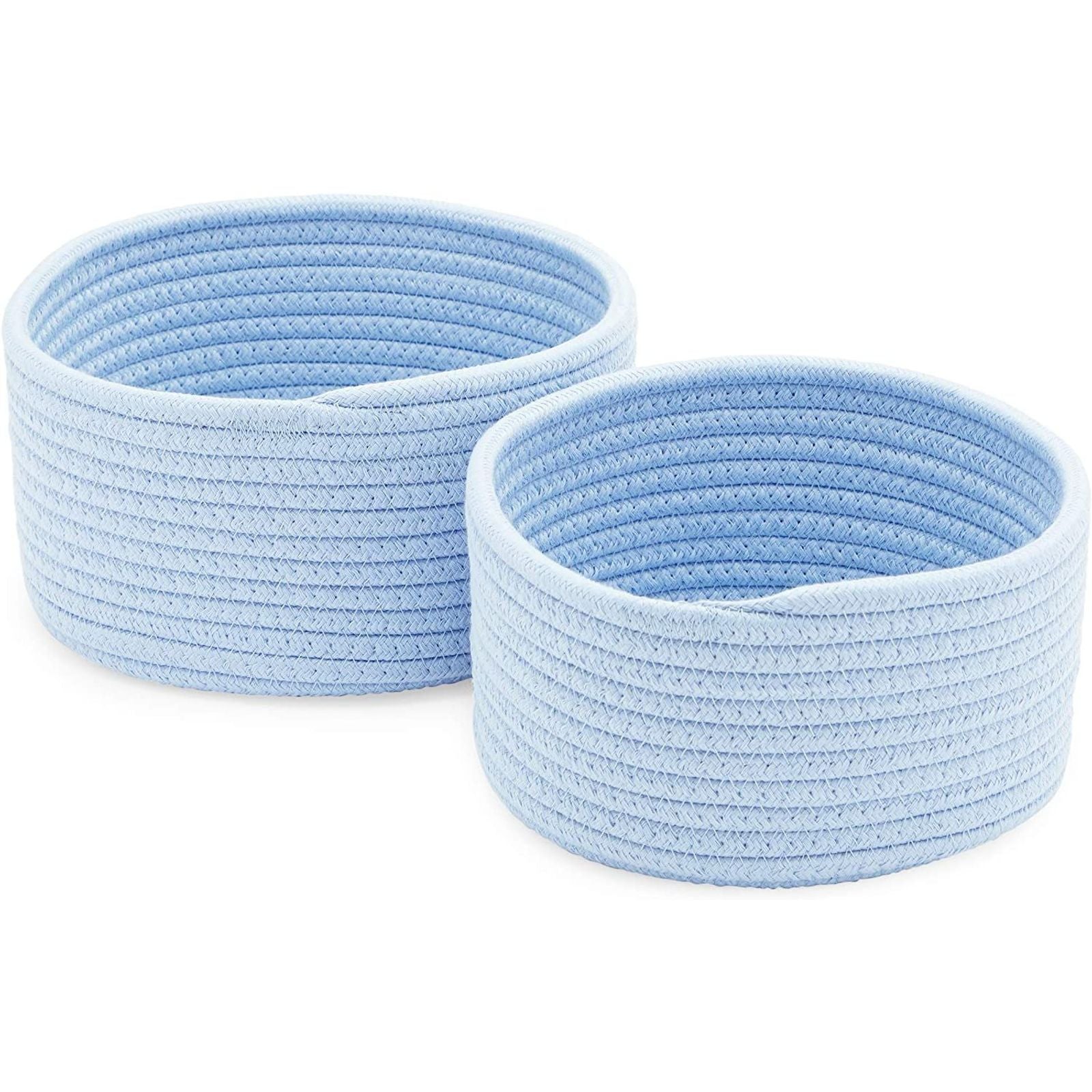 Set of 2 Cotton Rope Woven Baskets Storage Bins Organizer, Light Blue, 2 Sizes