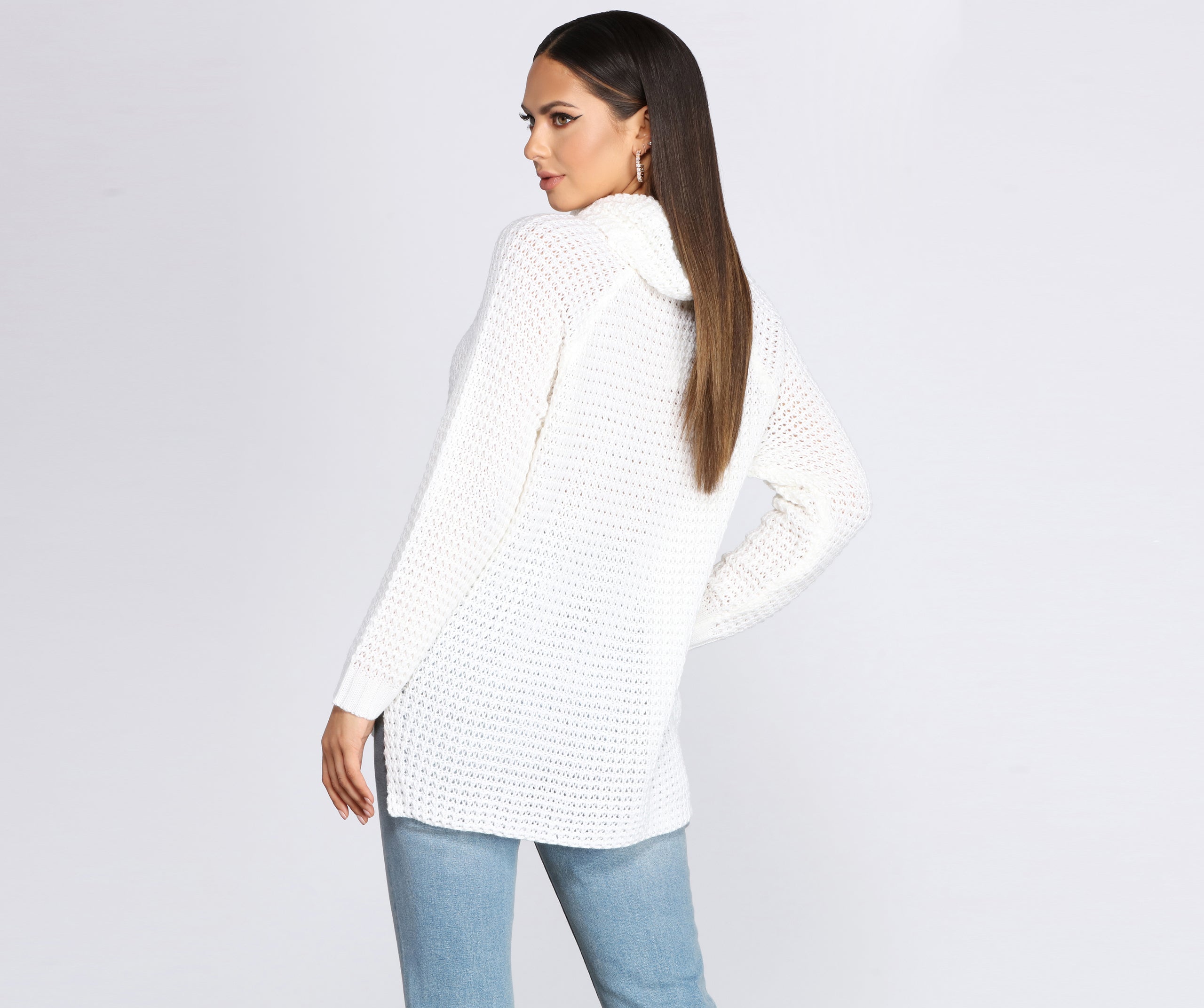 Waffle Knit Turtleneck Sweater