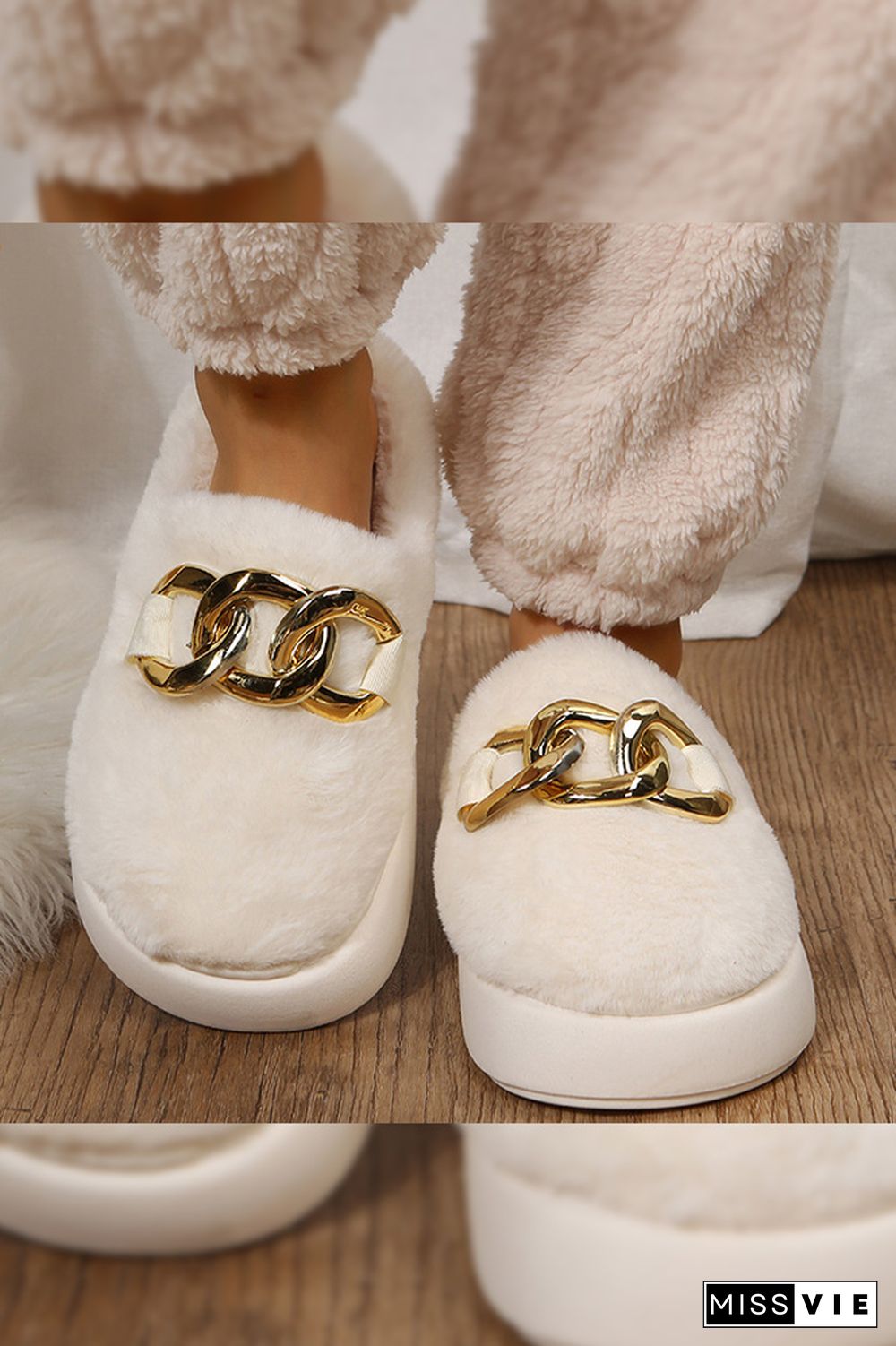 Metal Chain Fluffy Slipper