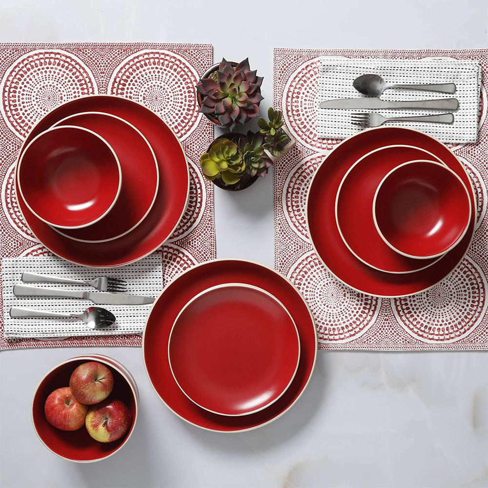 Gibson Rockaway 12Pc Matte Stoneware Dinnerware Set, Plates and Bowls (Open Box)