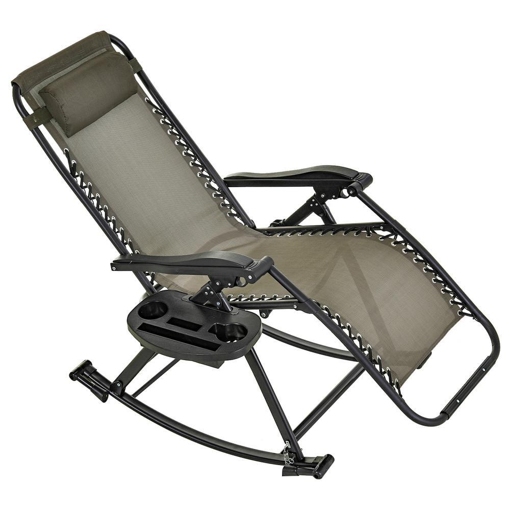 Outsunny Folding Zero Gravity Rocking Lounge Chair with Cup Holder Tray Durable Fabric and Folding Design in Grey