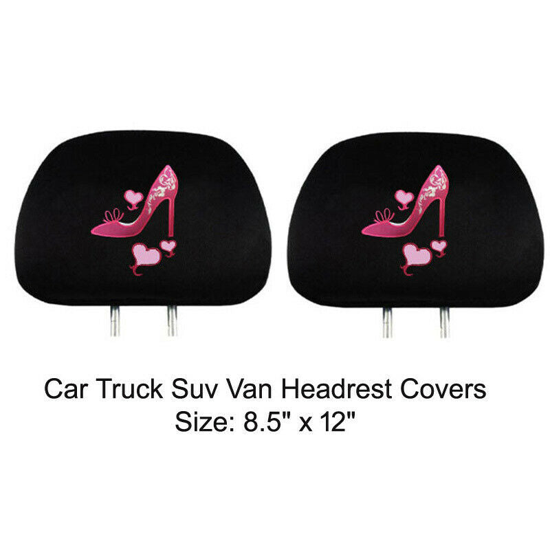 Set of 2(Two) Universal Fit Truck Car Seat Headrest Covers - Pink High Heels Heart