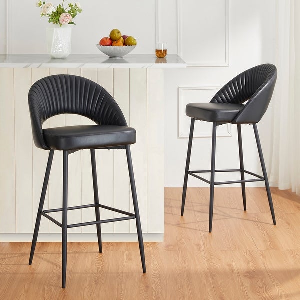 Glitzhome Modern Quilted Leatherette Tapered Legs Bar Stools Set of 2