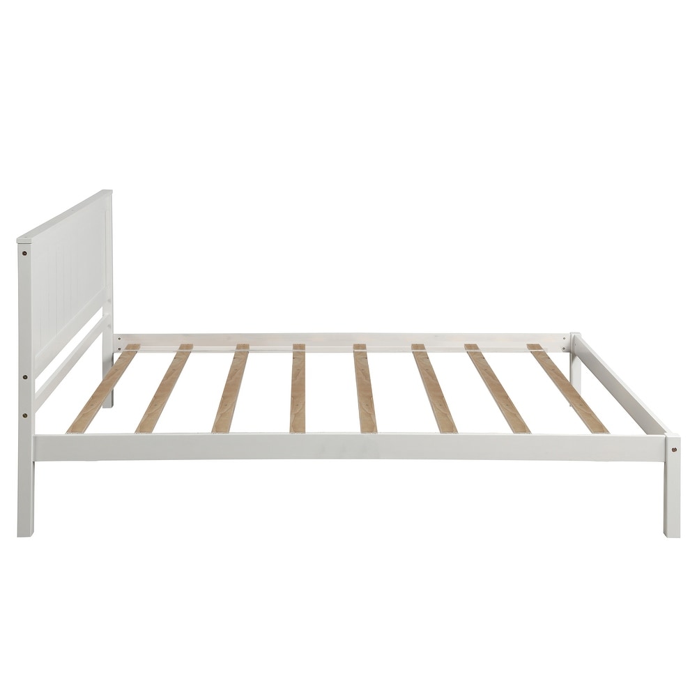 Modern   Rustic Wooden Platform Bed with Headboard  Solid Wood Bedframe with Wood Slat Support  Space Saving/No Box Spring Need