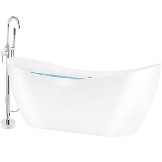 AKDY Freestanding Combo 54 in. Fiberglass Flatbottom Non-Whirlpool Bathtub in Glossy White BT0366-21