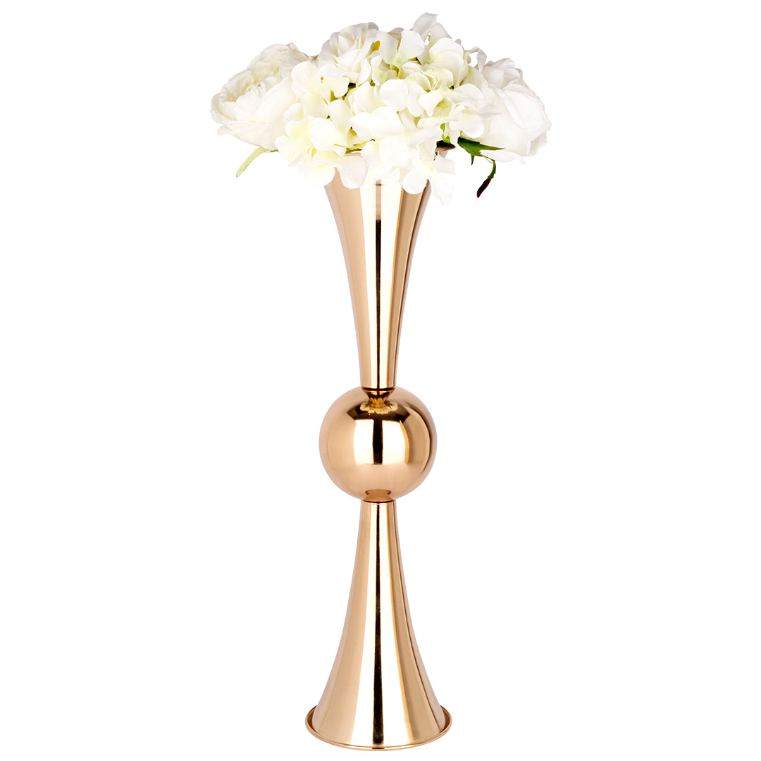 Koyal Wholesale Metallic Copper Metal Trumpet Vases | Elegant Flower Vases For Centerpieces| Bulk Set of 10