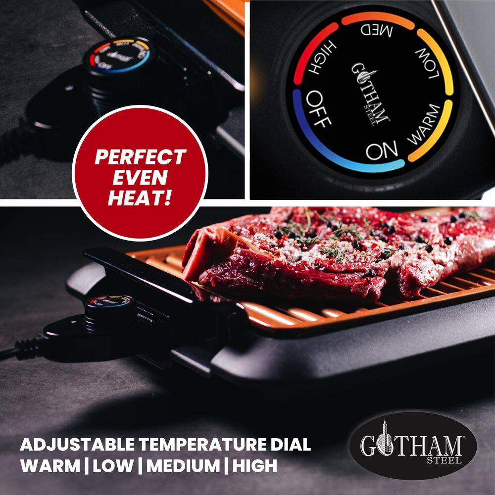 Gotham Steel 234 sq. in. Black Copper Non-Stick Ti-Ceramic Smoke-less Electric Indoor Grill  Griddle 1811MDB-HD