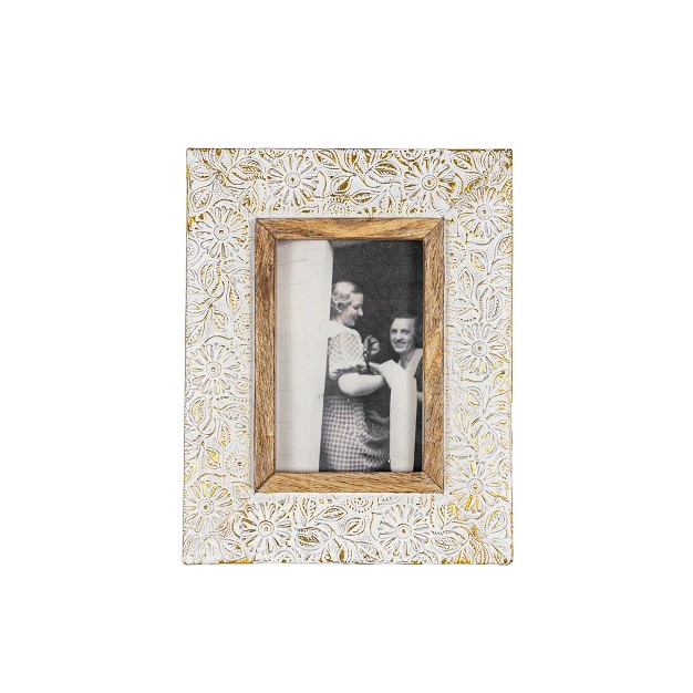 Antique Embossed Picture Frame White Wash Metal Mdf Mango Wood amp Glass By Foreside Home amp Garden