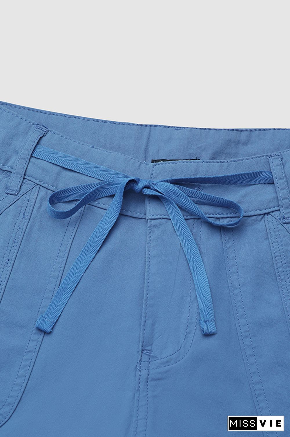 Drawstring Slant Pocket Roll Hem Shorts