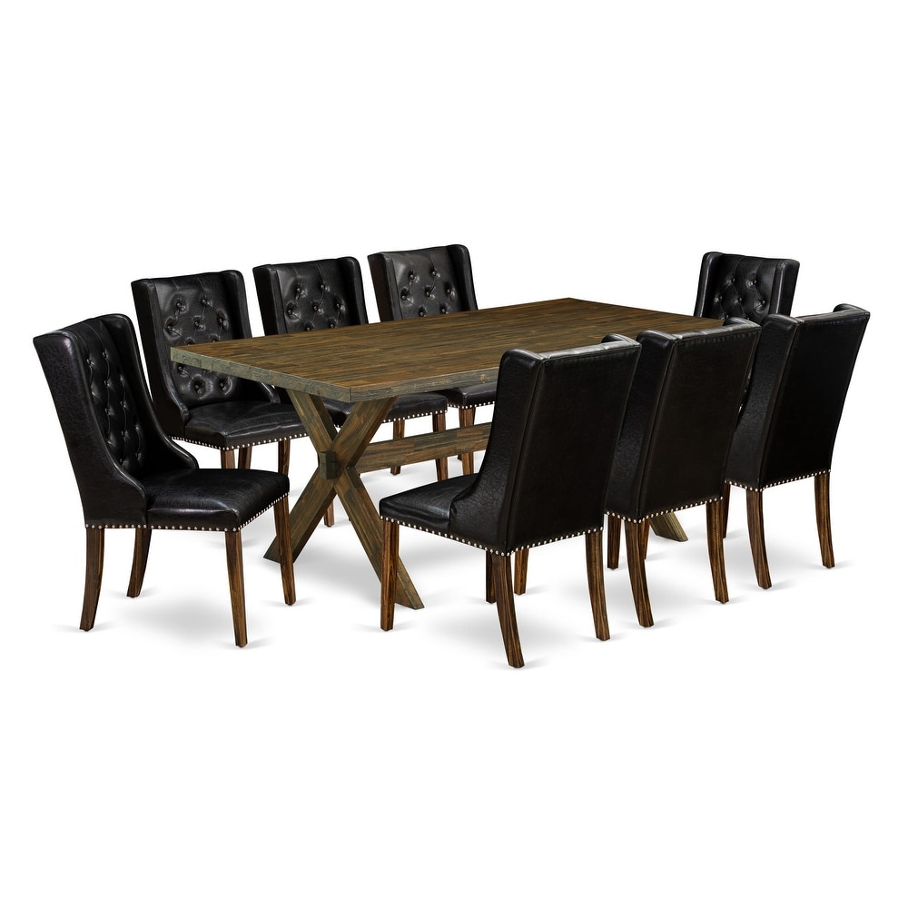 East West Furniture Dining Table Set  Wooden Table and Black Faux Leather Parson Chairs(Pieces   Finish Options)