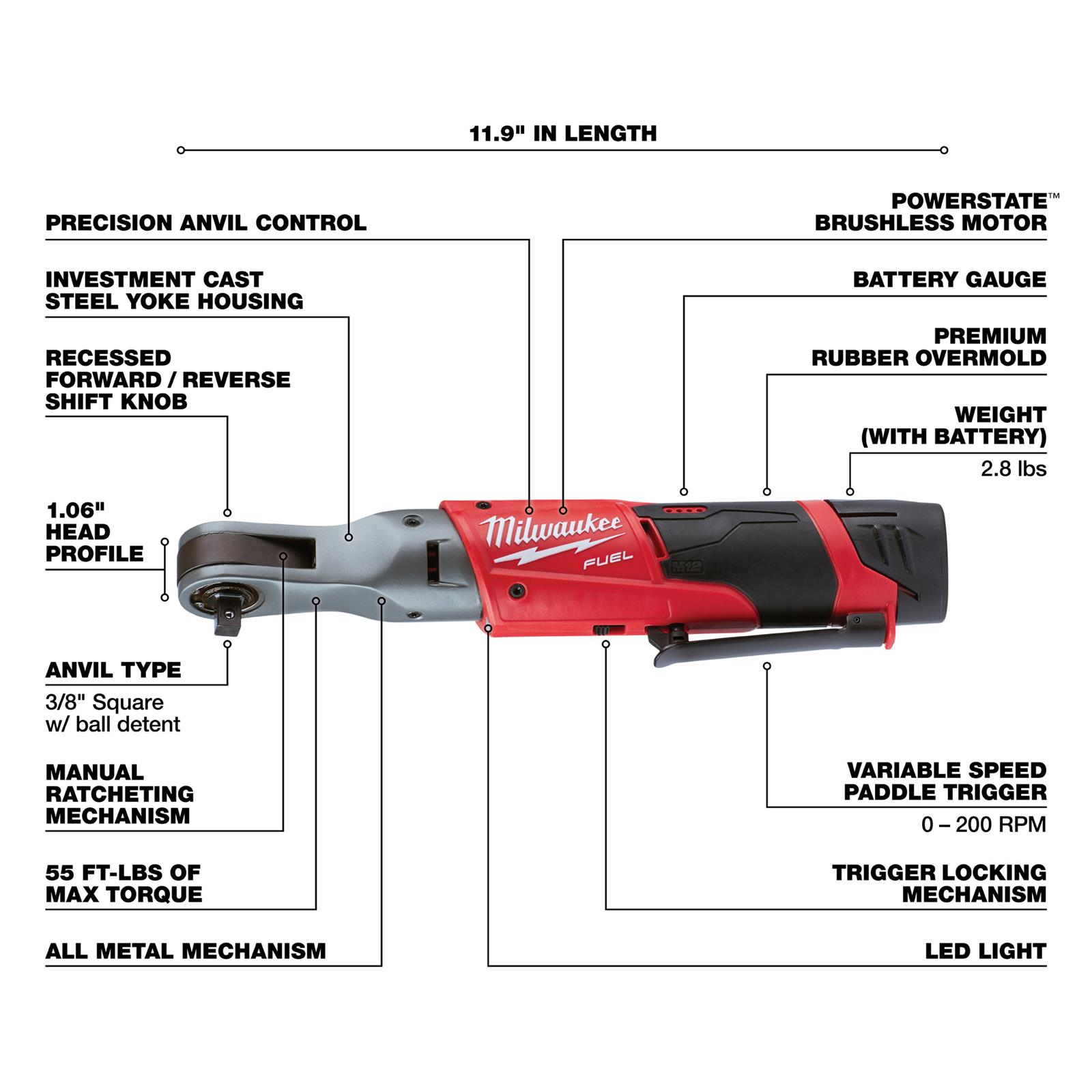 Milwaukee Tool 2557-22 Milwaukee M12 FUEL Cordless Lithium-Ion Ratchets