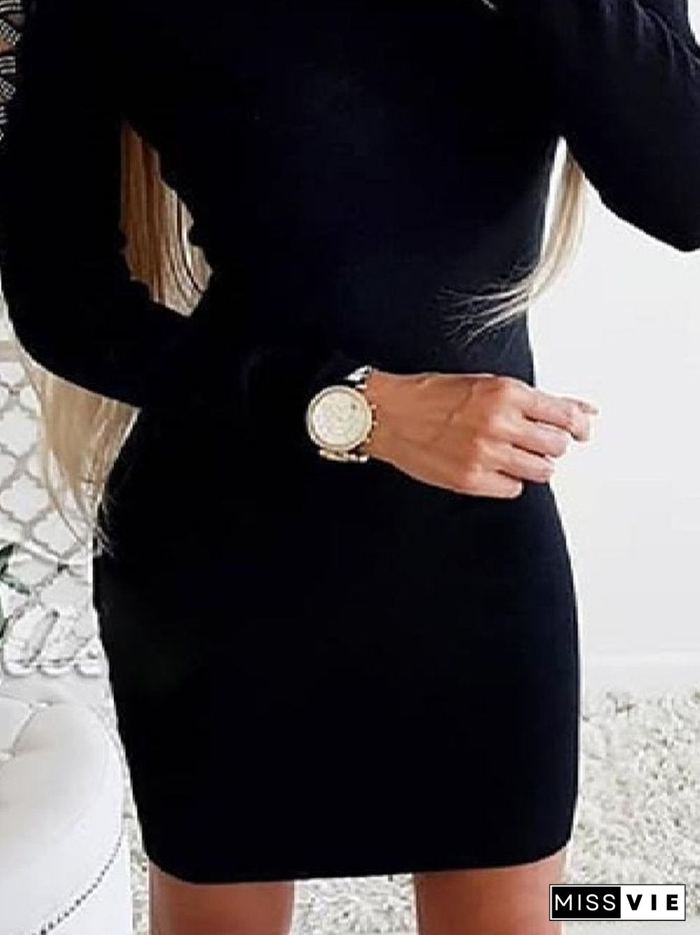 Sexy Crew Neck Long Sleeve Dresses Black Dresses