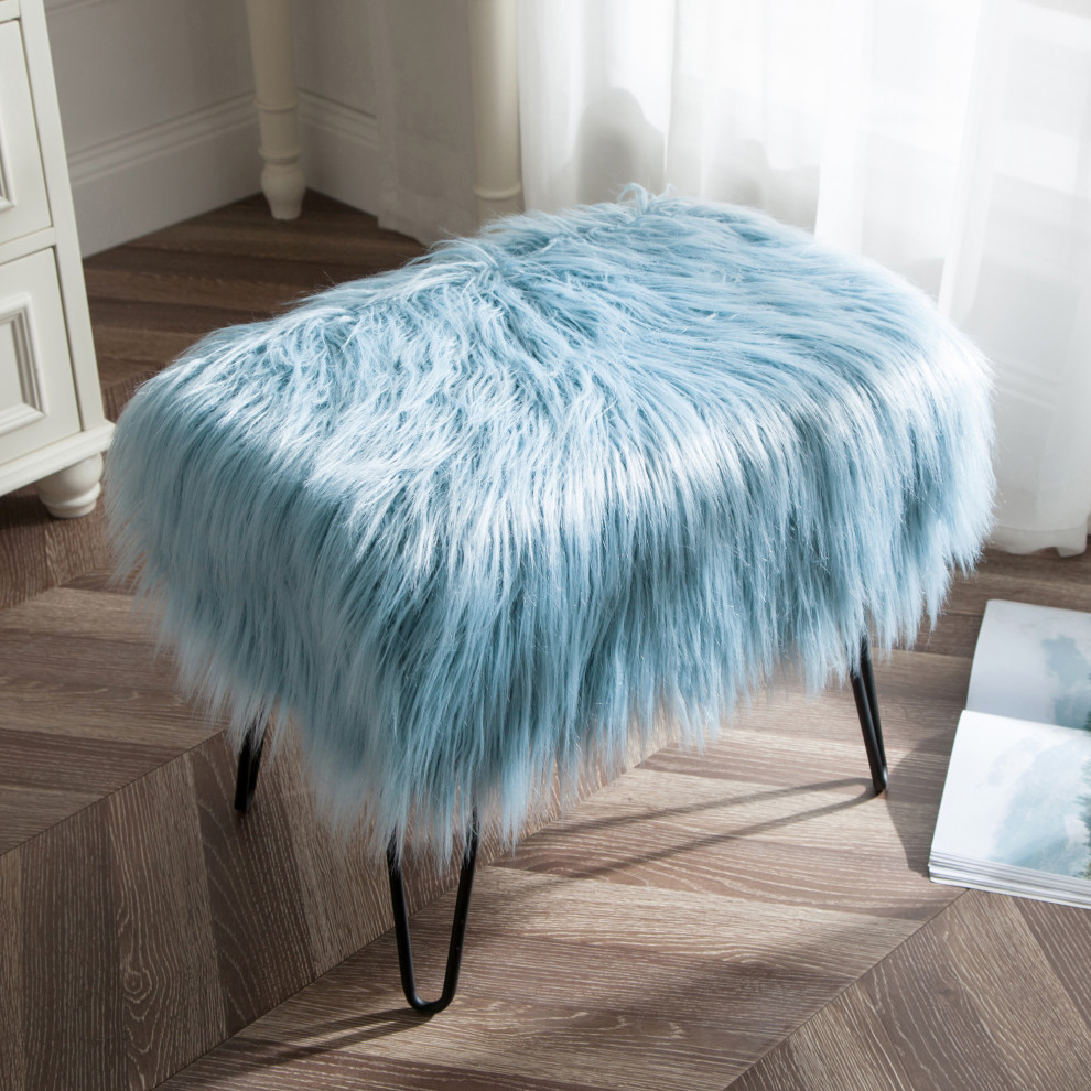 Mongolian Fur Ottoman   Midcentury   Footstools And Ottomans   by BNF Home  Houzz