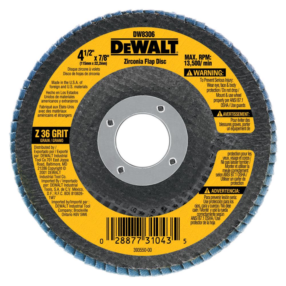 DEWALT 5 In. x 7/8 In. 36 g Zirconia Flap Disc DW8315 from DEWALT