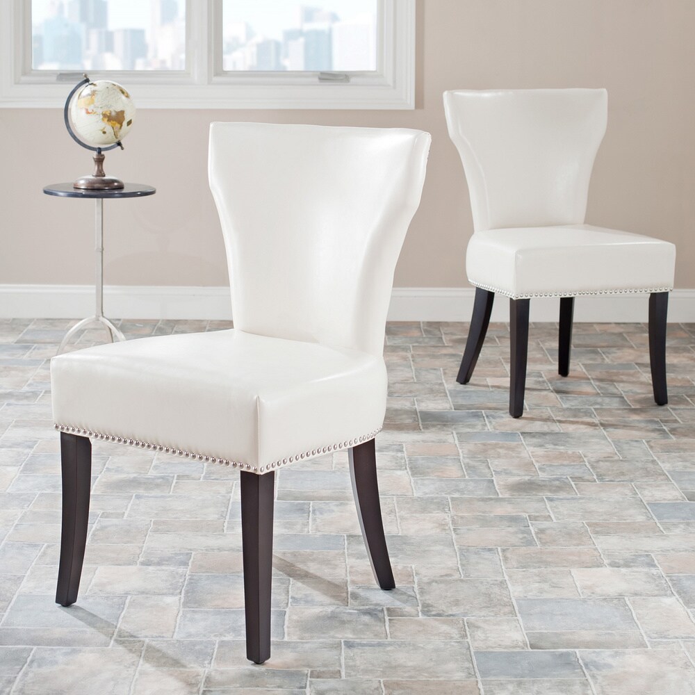 SAFAVIEH Dining Matty Cream Leather Nailhead Dining Chairs (Set of 2)   22.8\