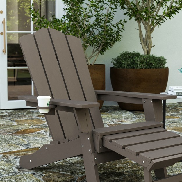 Merrick Lane Adirondack Rocking Chair With Cup Holder Weather Resistant Hdpe Adirondack Rocking Chair In Brown Set Of 2