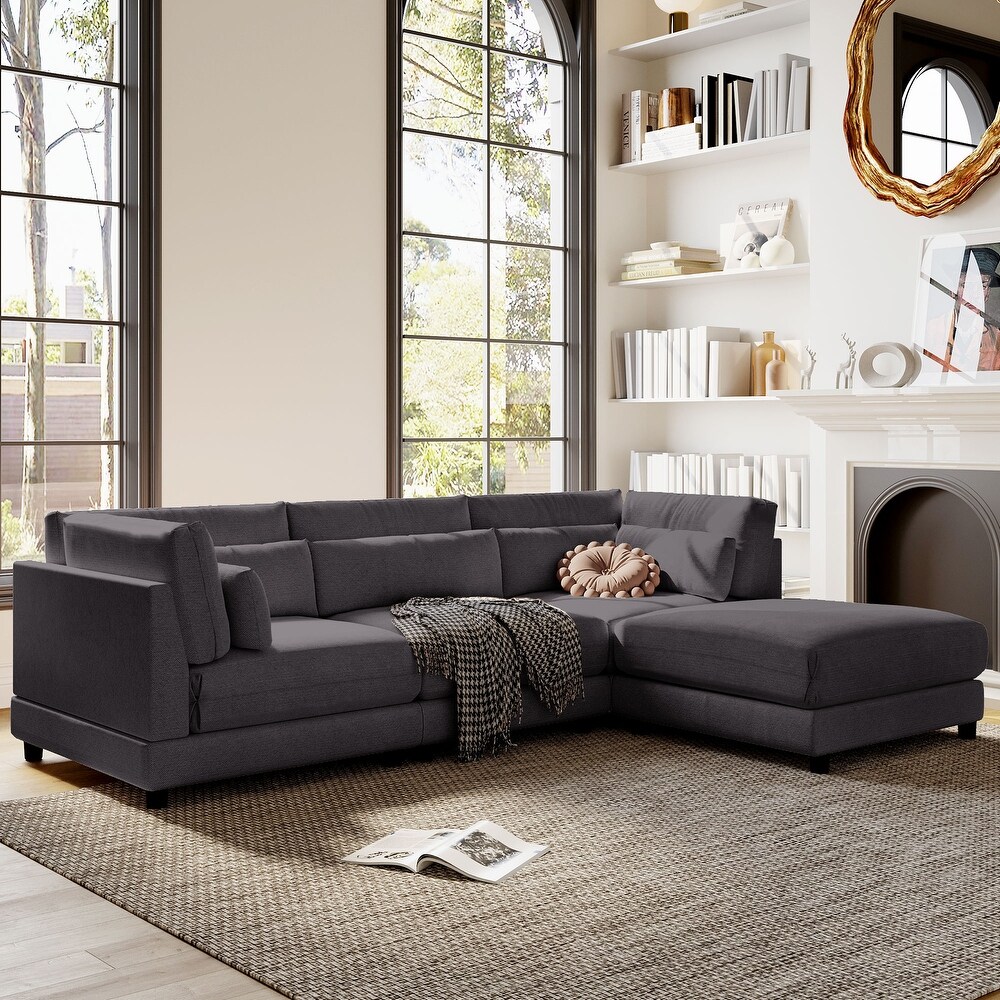 Modern 2 Piece Sectional Sofa with Removable Ottomans and Comfortable Waist Pillows