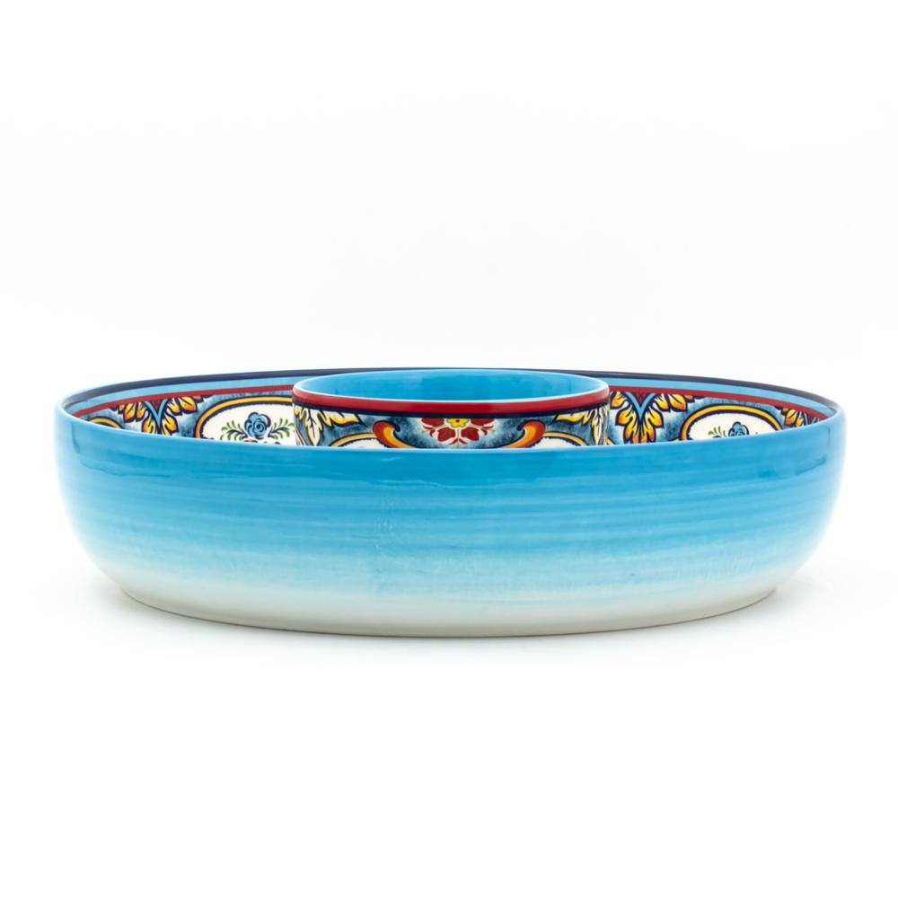 Euro Ceramica 13in Zanzibar 2-Piece Multicolor Ceramic Chip and Dip YS-ZB-1018