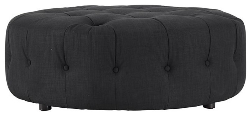 American Home Classic Jasper 17 quotRound Traditional Fabric Ottoman in Black   Transitional   Footstools And Ottomans   by Homesquare  Houzz