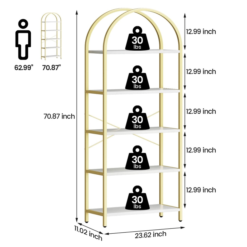 5 Tier Bookcase Arched Display Racks Tall Standing Storage Rack   23.62\