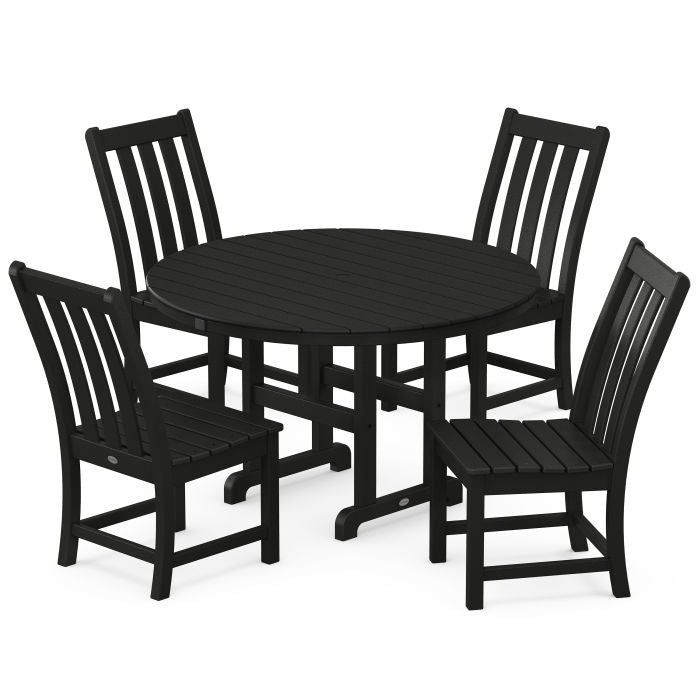 Polywood Vineyard 5-Piece Round Farmhouse Side Chair Dining Set PWS649-1