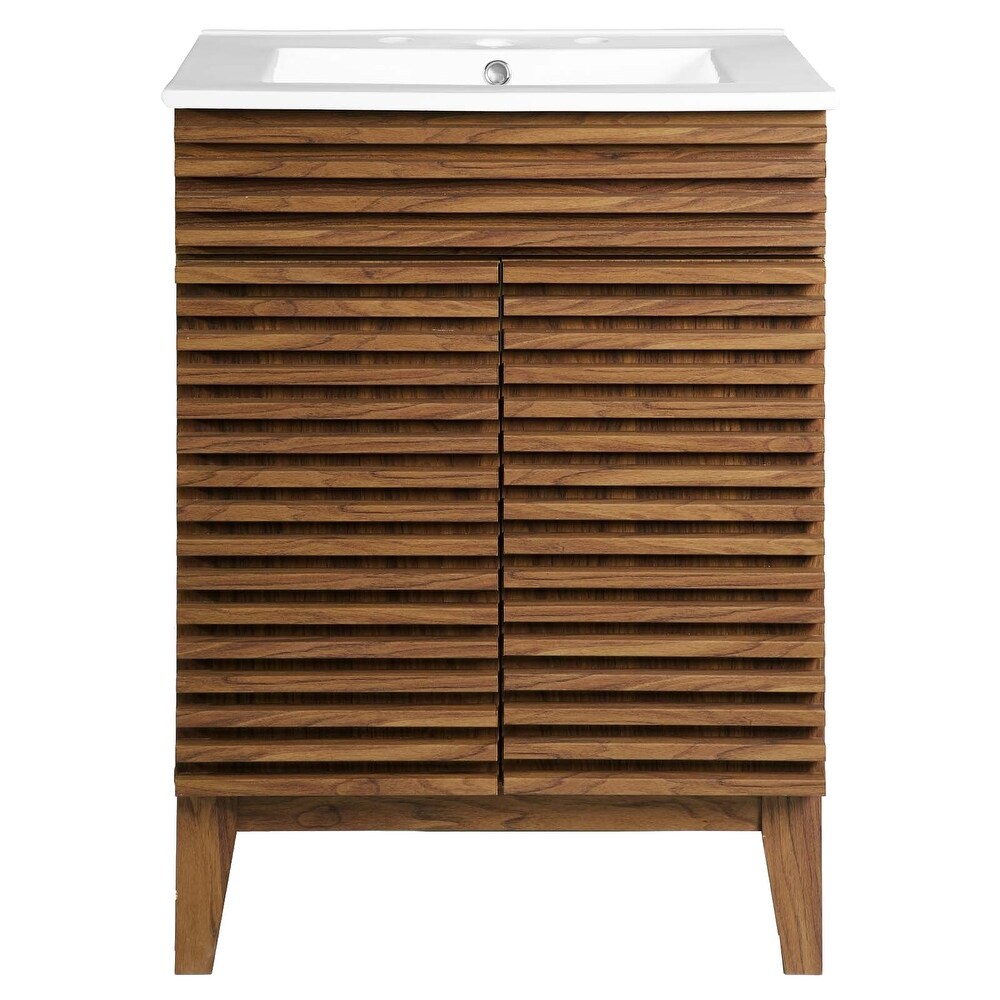 Modway Walnut Grain Vanity with Ceramic Basin