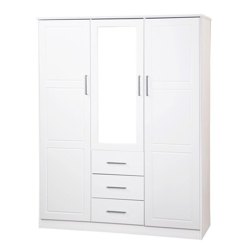 Palace Imports 100% Solid Wood Cosmo 3 Door Wardrobe Armoire with Solid Wood or Mirrored Doors