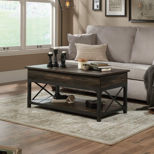 Steel River Lift-Top Coffee Table， Carbon Oak Finish - as picture